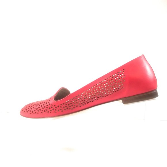 J.Crew Italy A1238 Cleo Women Belvedere Red Loafers Leather Perforated Flats 7 - Picture 2 of 10